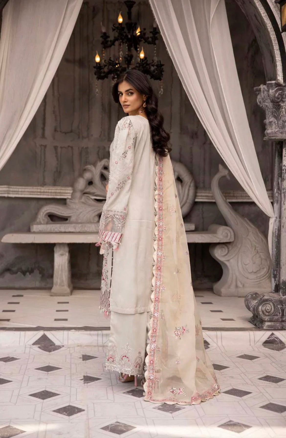 Maria B Inspired Embroidered Mint Viscose 3 Piece Plazoo Outfit
