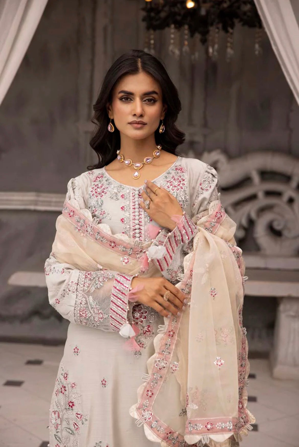 Maria B Inspired Embroidered Mint Viscose 3 Piece Plazoo Outfit