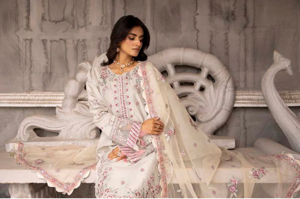 Maria B Inspired Embroidered Mint Viscose 3 Piece Plazoo Outfit