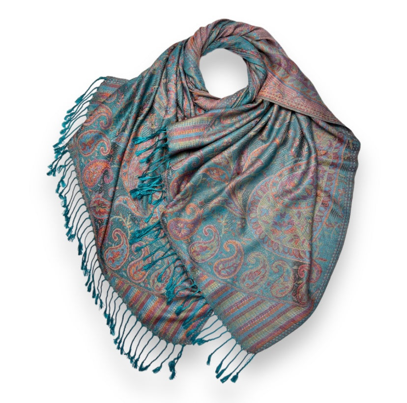 Teal Green Printed Pashmina Hijab