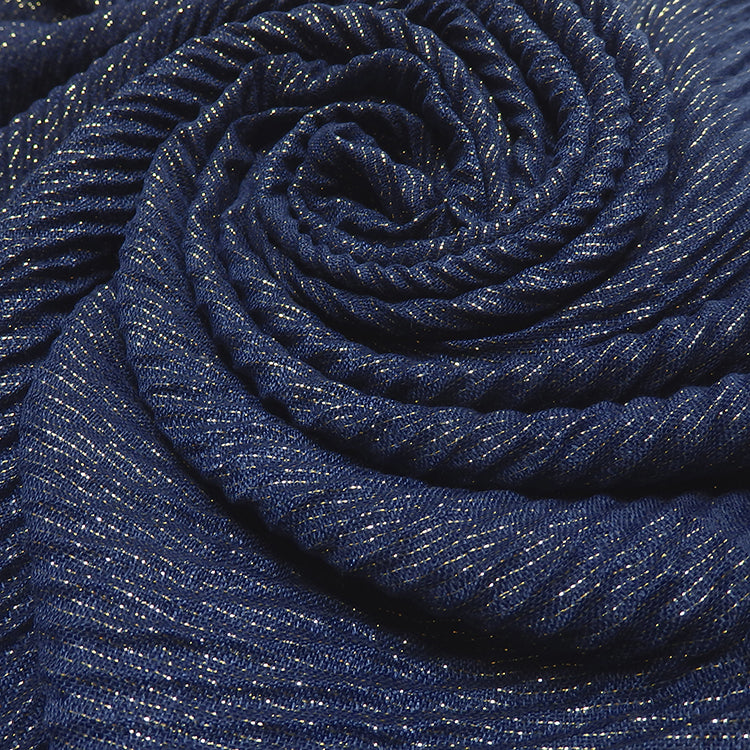 Lurex Pleated Navy Hijab