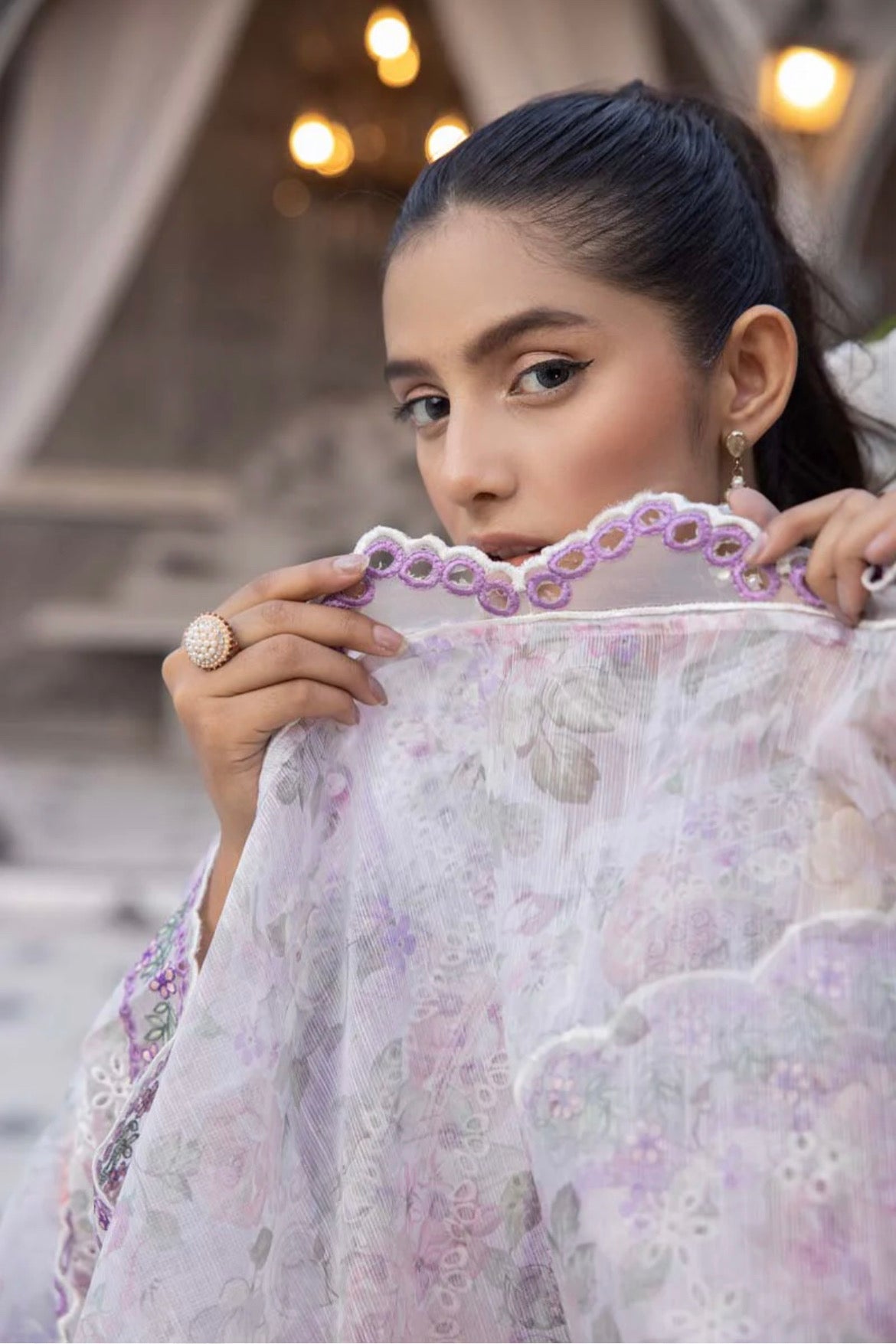Ethnic Inspired Lawn Lilac 3 Piece Outfit With Embroidered Dupatta