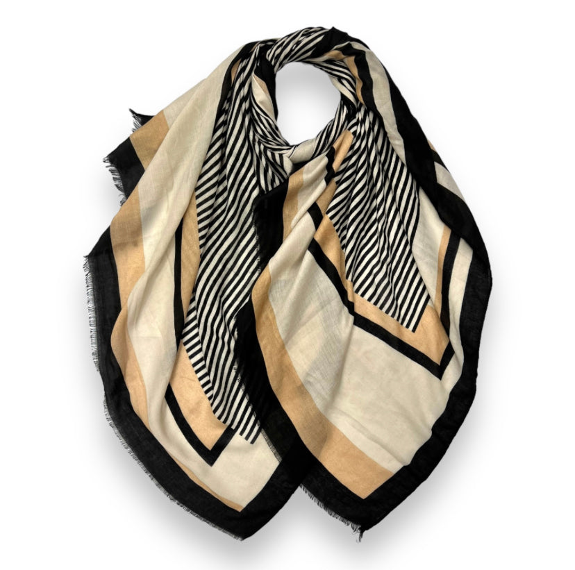 Cream Vertical Stripped Printed Hijab