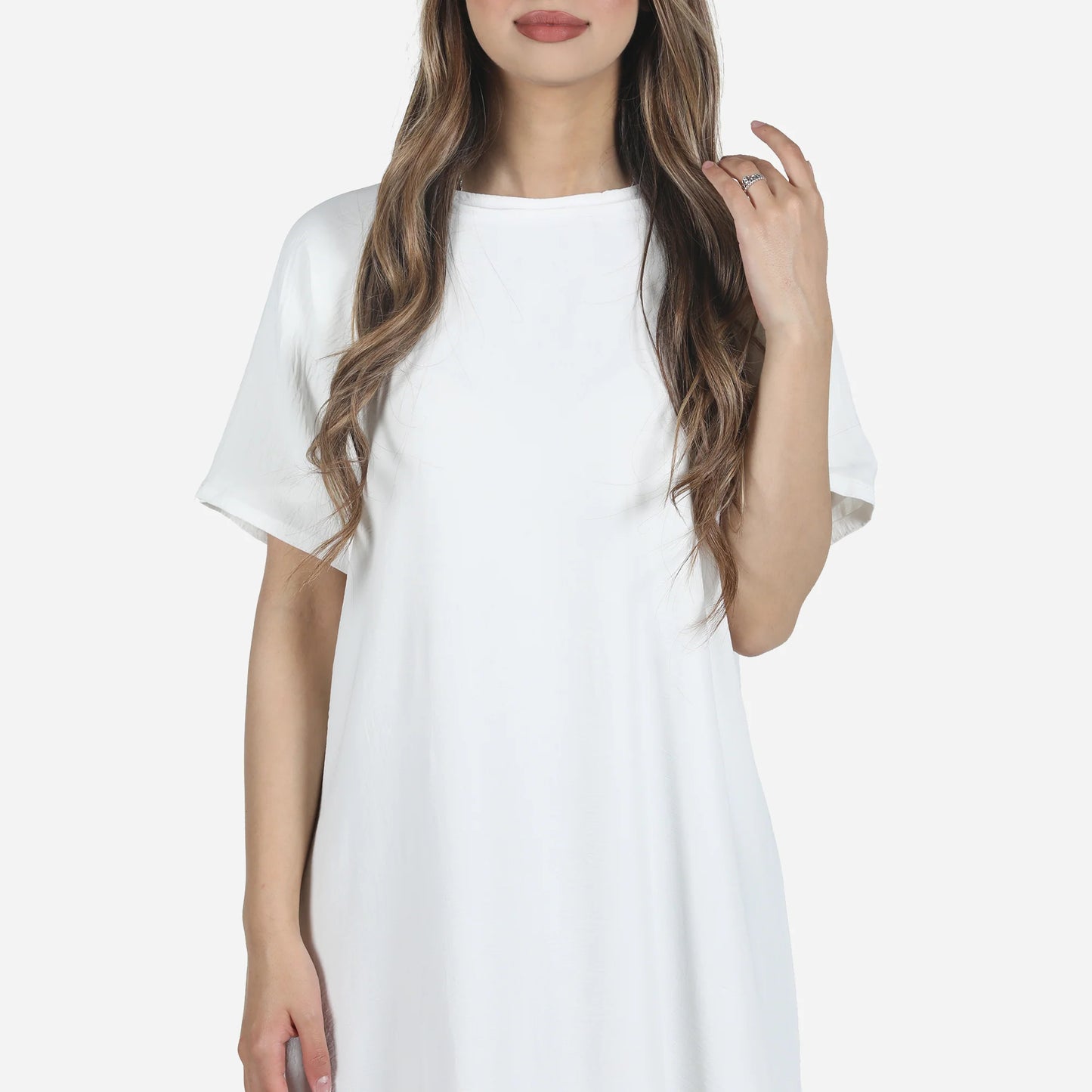 White Short Sleeve Slip Dress
