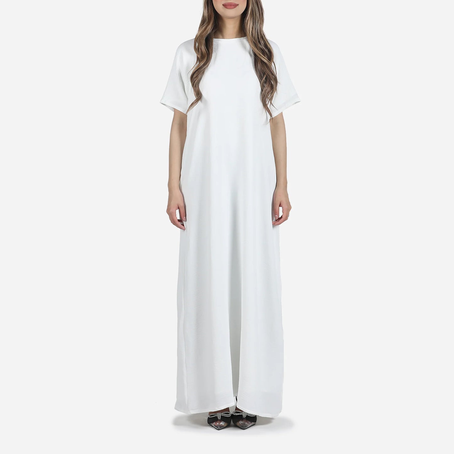 White Short Sleeve Slip Dress
