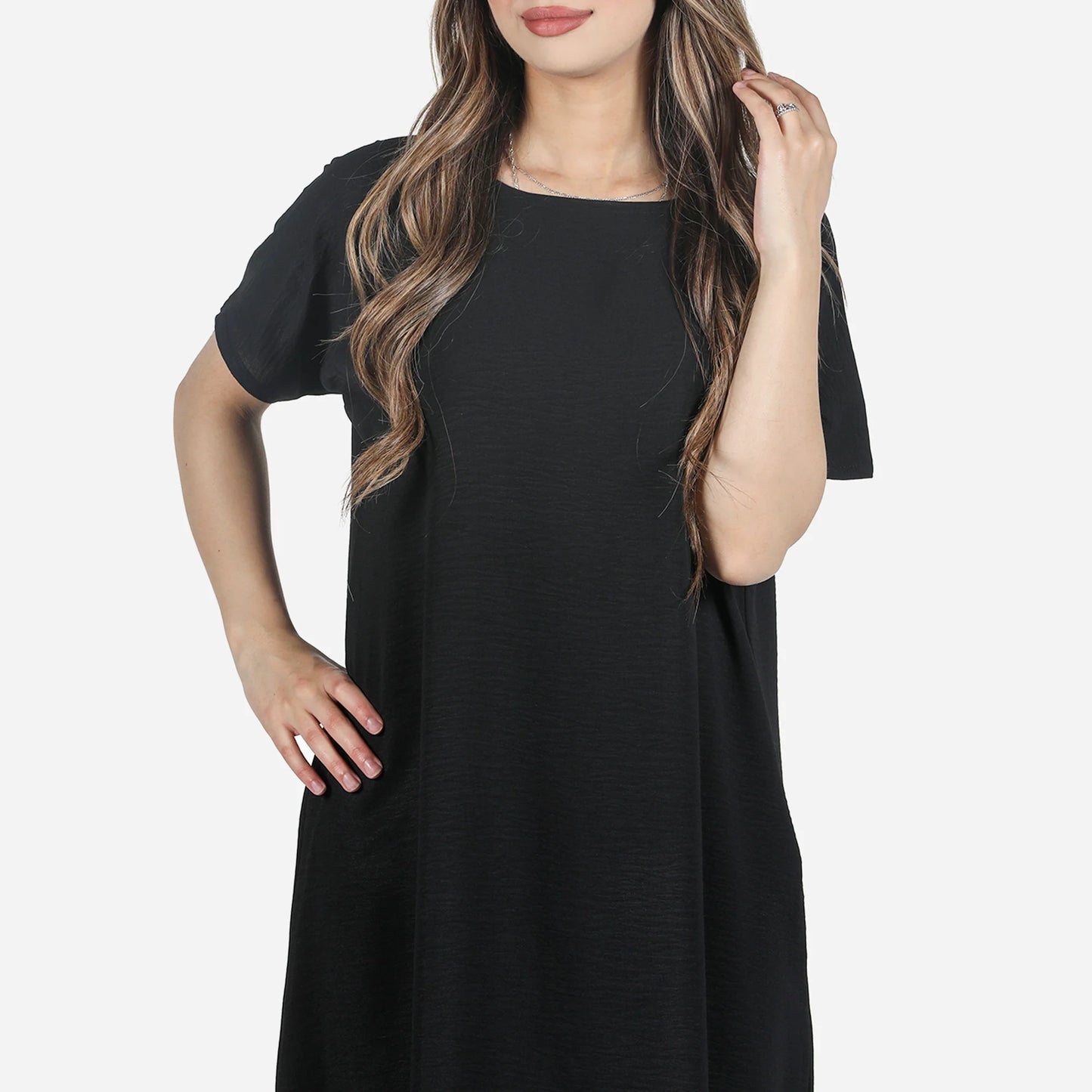 Black Short Sleeve Slip Dress