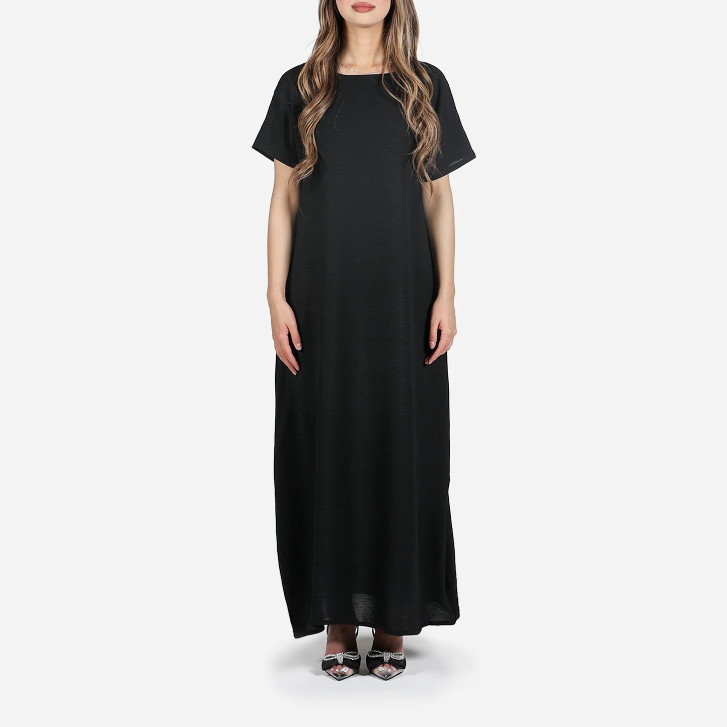 Black Short Sleeve Slip Dress