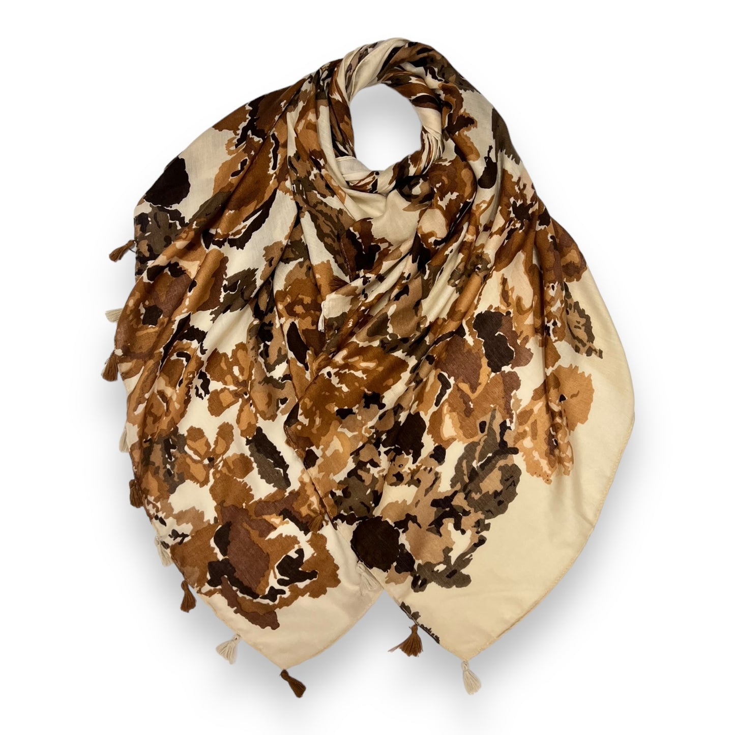 Cream Brown Pink Pixel Flower Printed Hijab