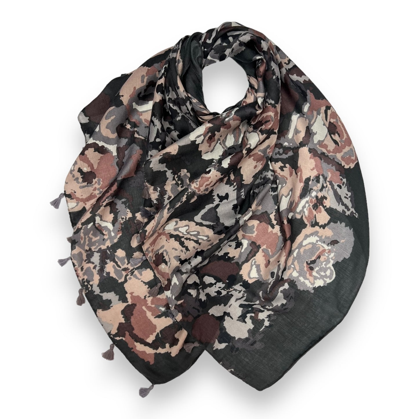 Grey Pink Pixel Flower Printed Hijab