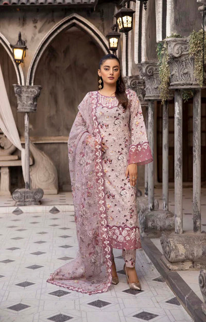 Ethnic Inspired Lawn Dusty Pink 3 Piece Outfit With Embroidered Dupatta