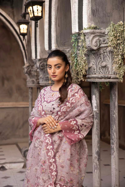 Ethnic Inspired Lawn Dusty Pink 3 Piece Outfit With Embroidered Dupatta