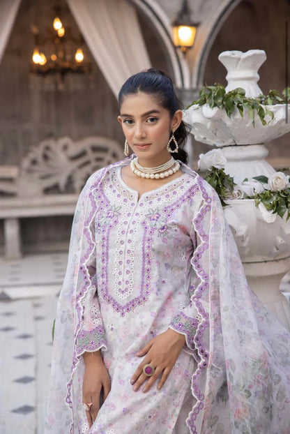 Ethnic Inspired Lawn Lilac 3 Piece Outfit With Embroidered Dupatta
