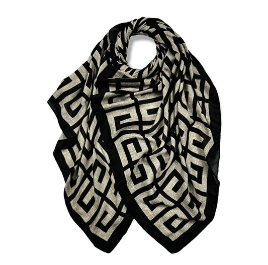 Black New Maze Printed Hijab