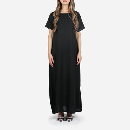 Black Short Sleeve Slip Dress